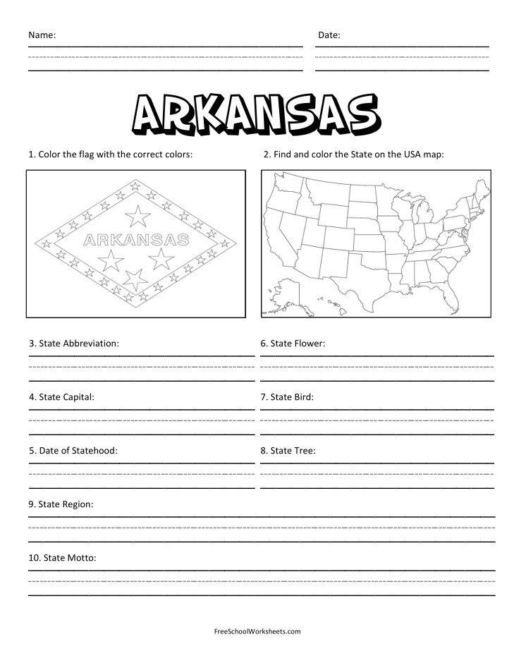 Free Printable State of Arkansas Worksheet