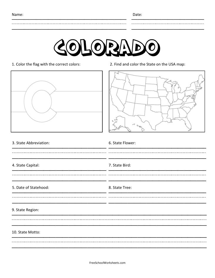 Free Printable State of Colorado Worksheet