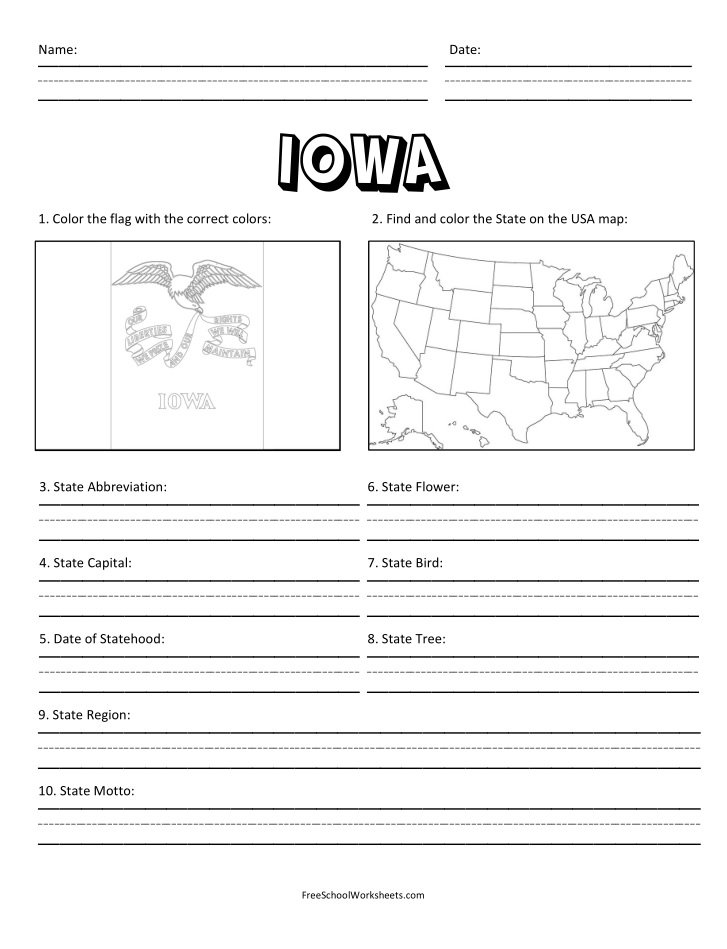 Free Printable State of Iowa Worksheet