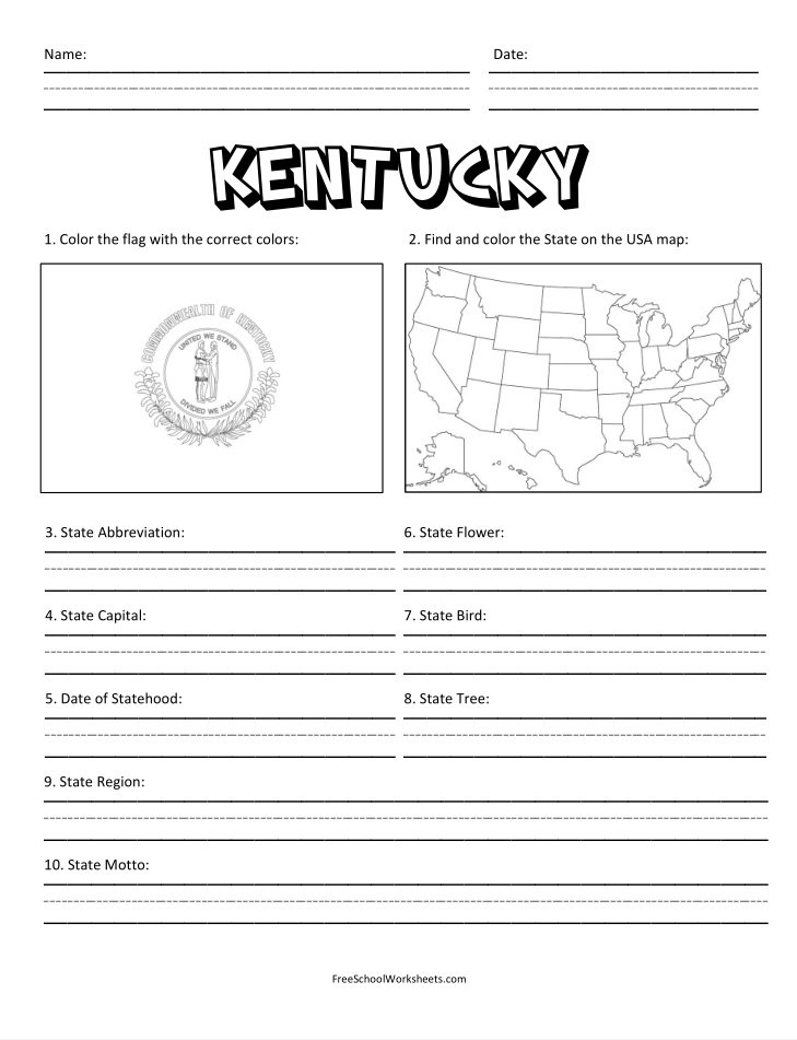 Free Printable State of Kentucky Worksheet