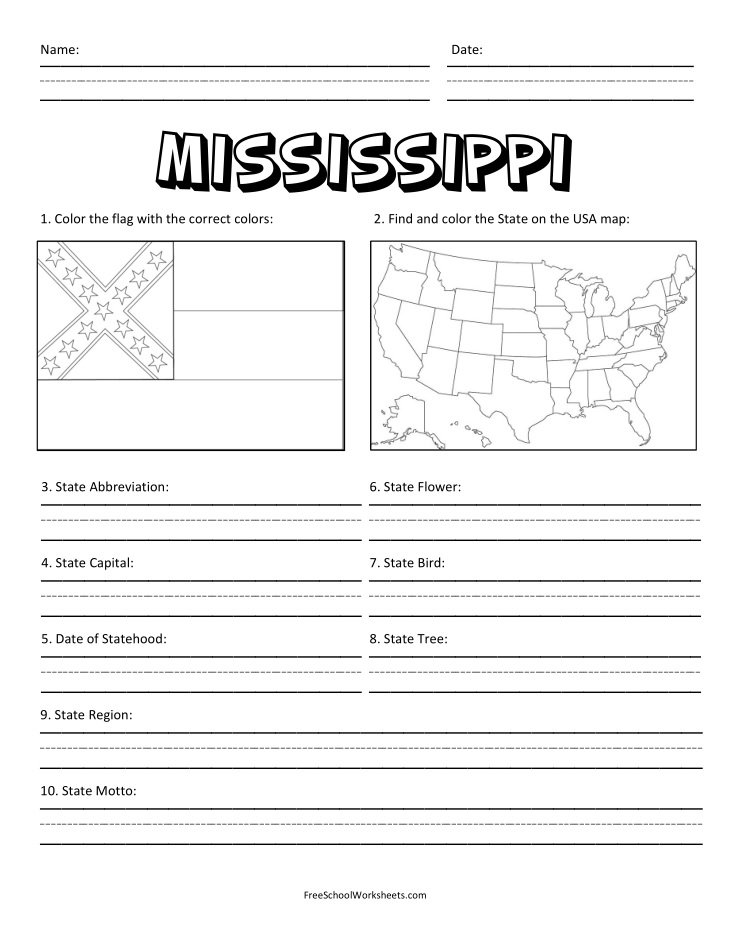 Free Printable State of Missouri Worksheet