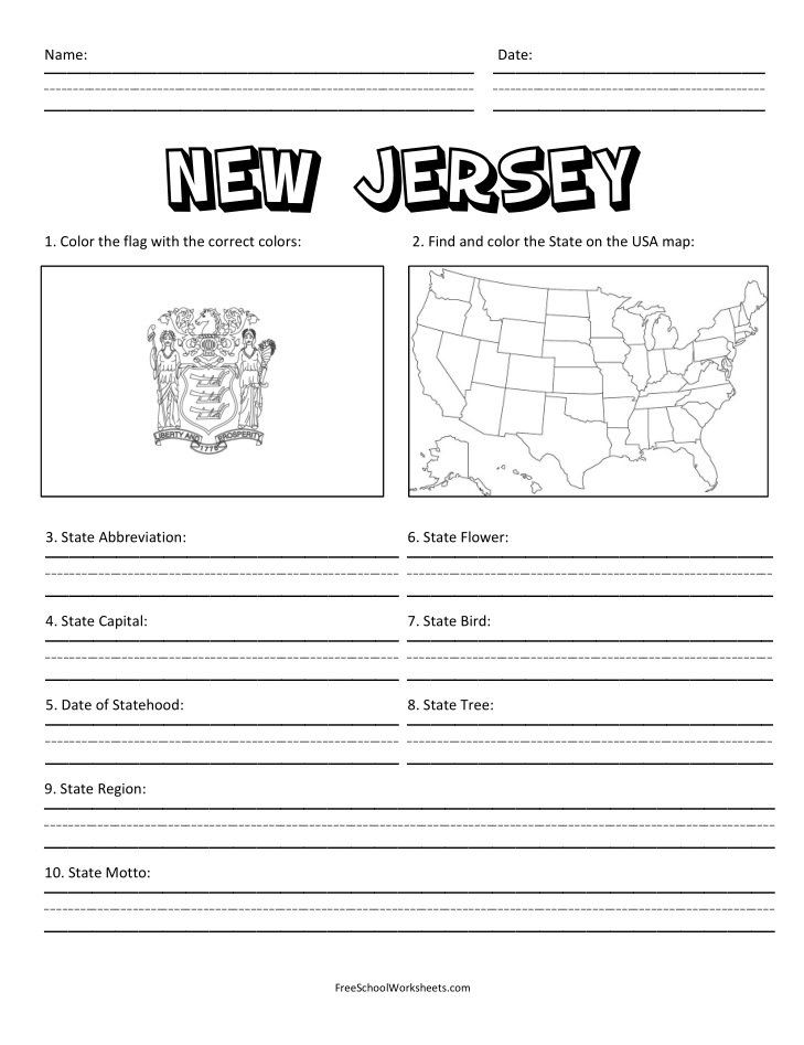 Free Printable State of New Jersey Worksheet Free Printable State of New Jersey Worksheet