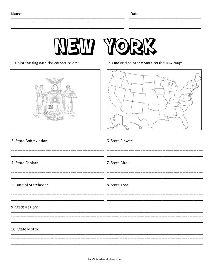 Free Printable State of New York Worksheet Free Printable State of New York Worksheet