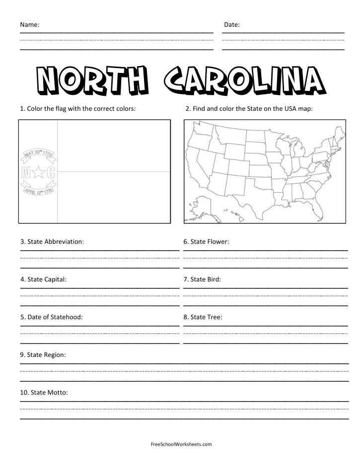 Free Printable State of North Dakota Worksheet