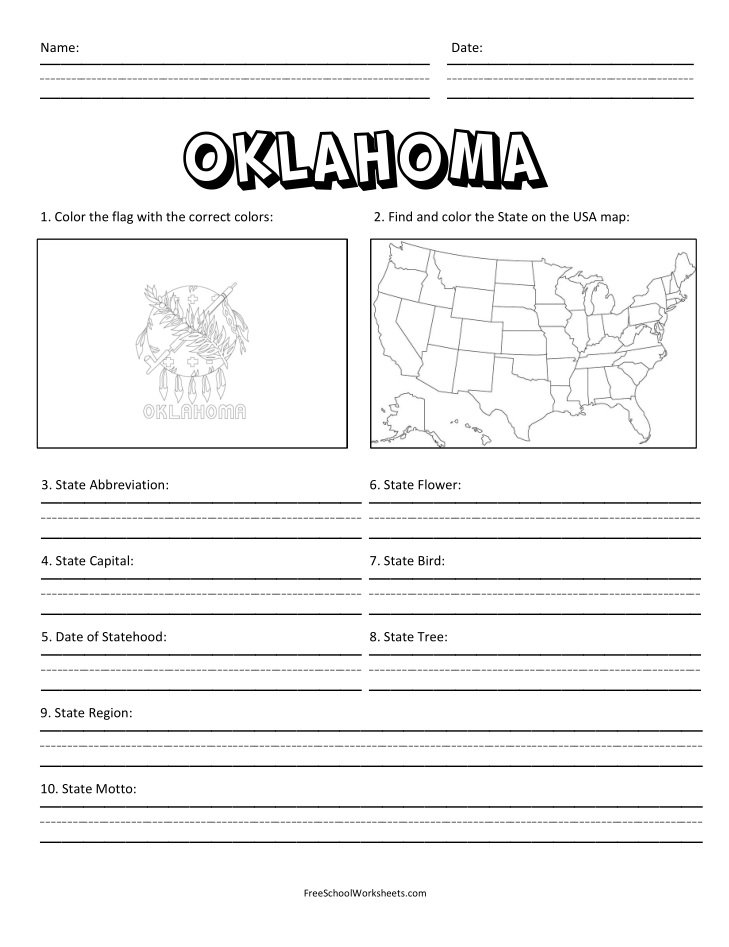 Free Printable State of Oklahoma Worksheet Free Printable State of Oklahoma Worksheet