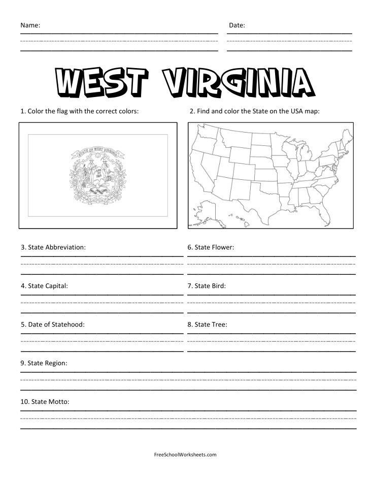 Free Printable State of West Virginia Worksheet