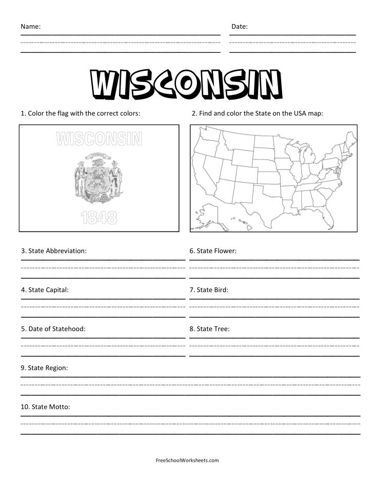 Free Printable State of Wyoming Worksheet