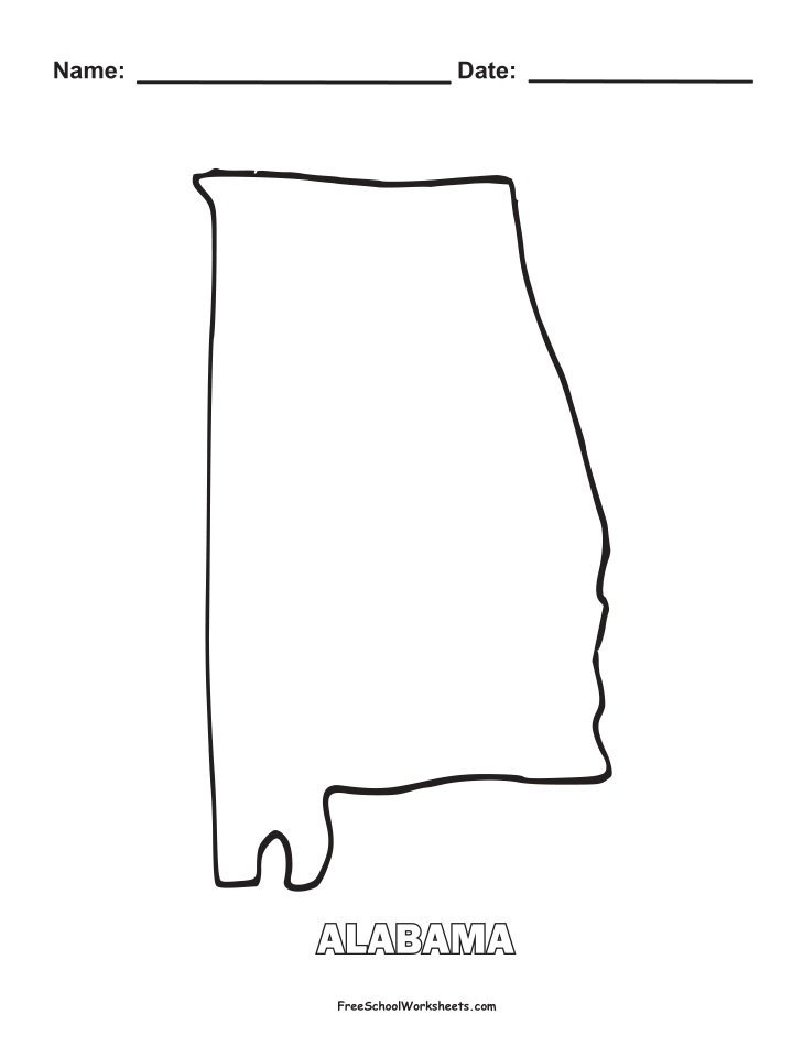 Alabama Map Shape Coloring Page