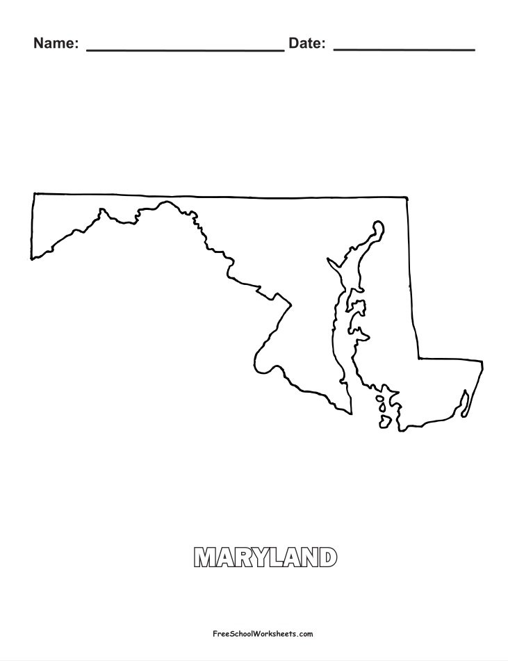 Maryland Map Shape Coloring Page