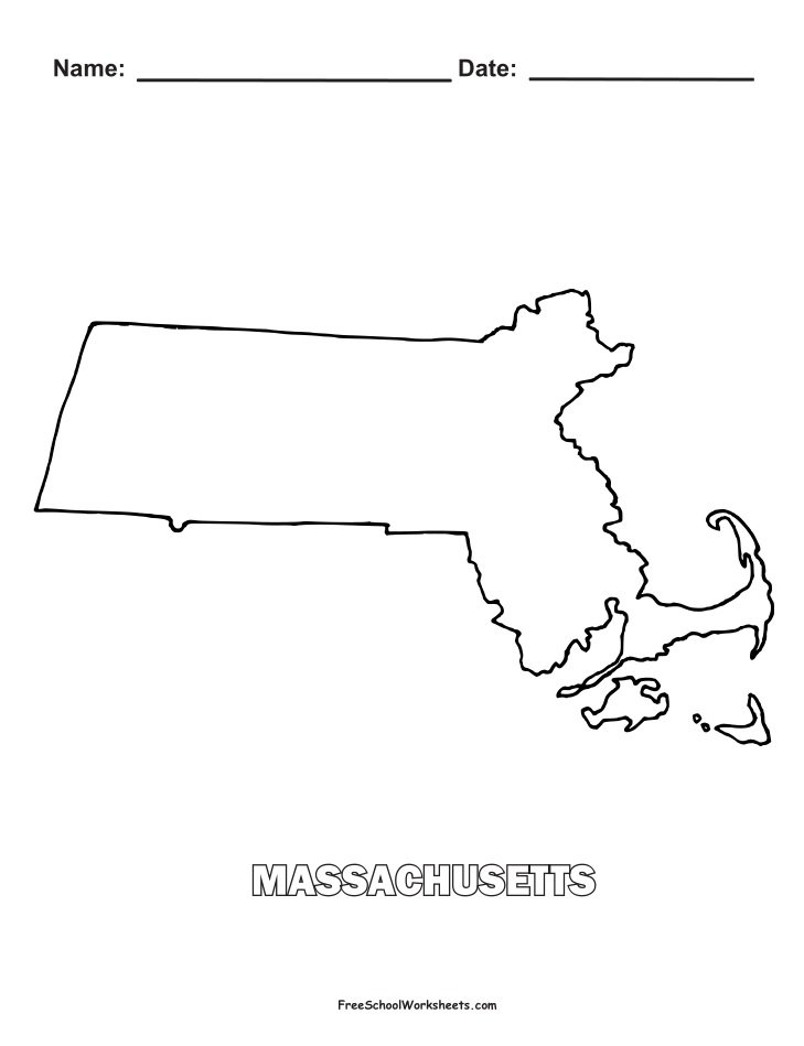 Massachusetts Map Shape Coloring Page