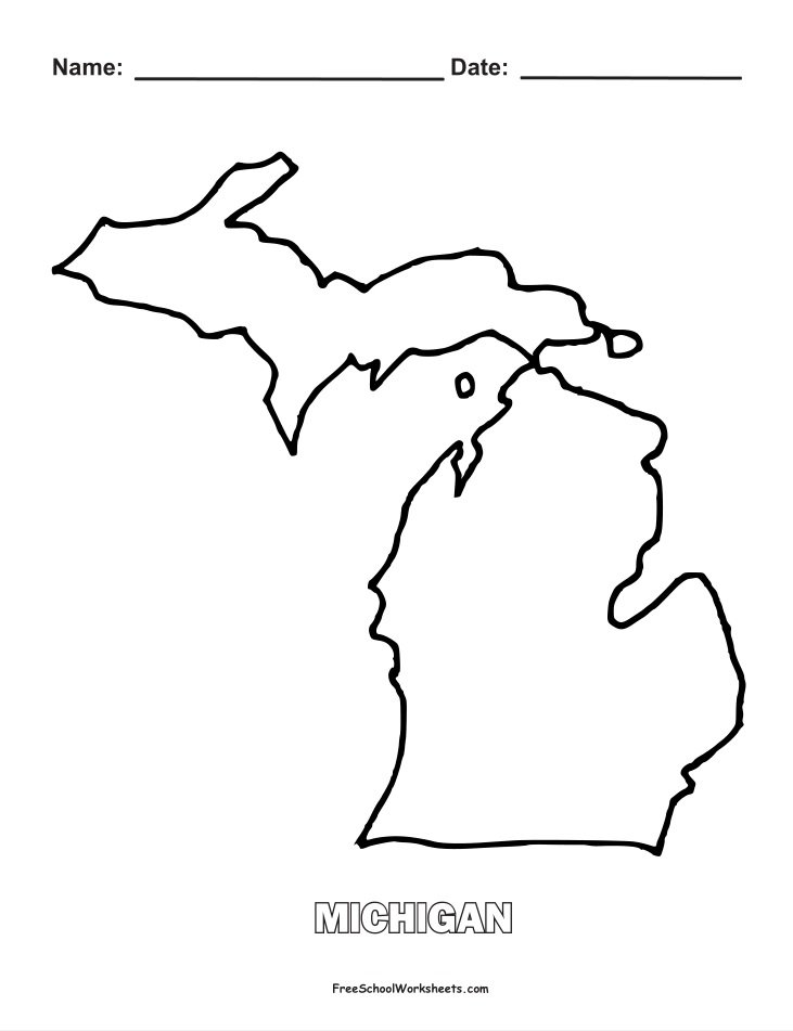 Michigan Map Shape Coloring Page