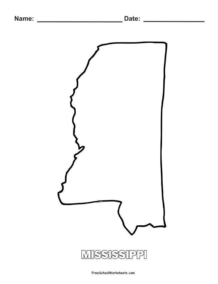 Mississippi Map Shape Coloring Page