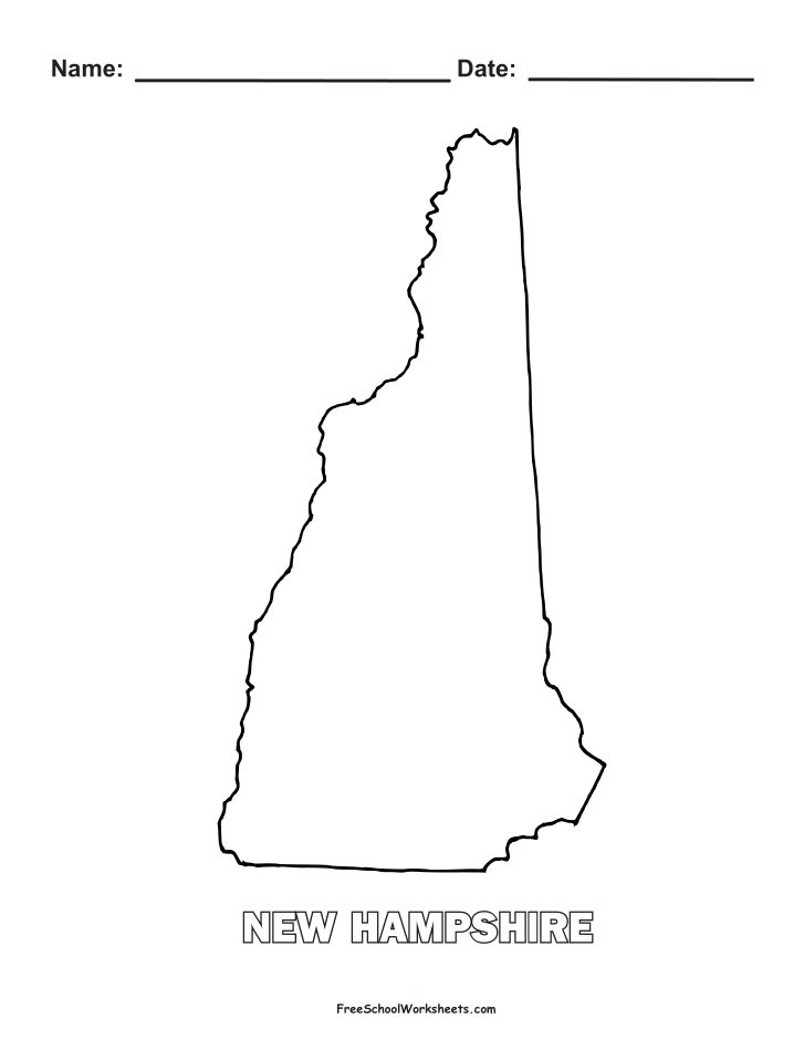 New Hampshire Map Shape Coloring Page