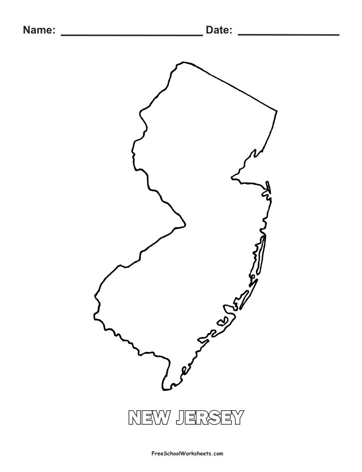 New Jersey Map Shape Coloring Page