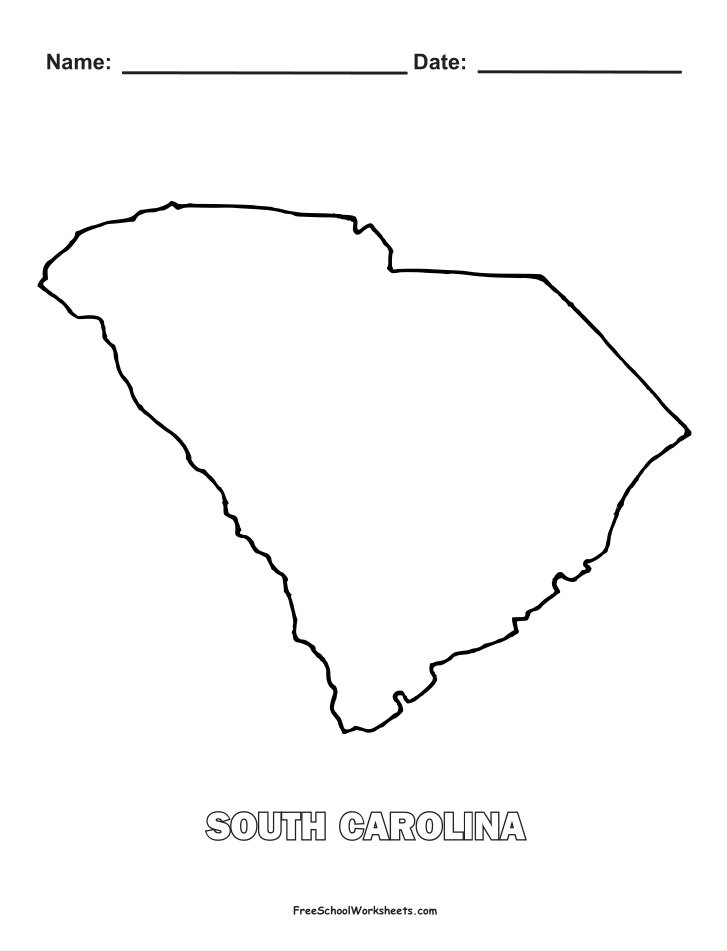 South Carolina Map Shape Coloring Page