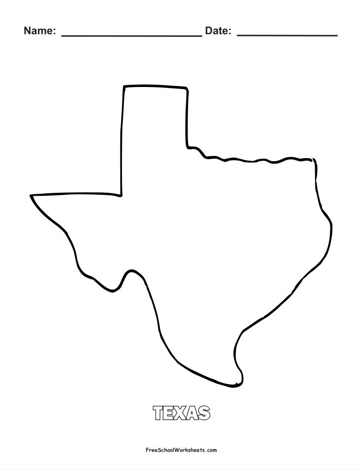 Texas Map Shape Coloring Page