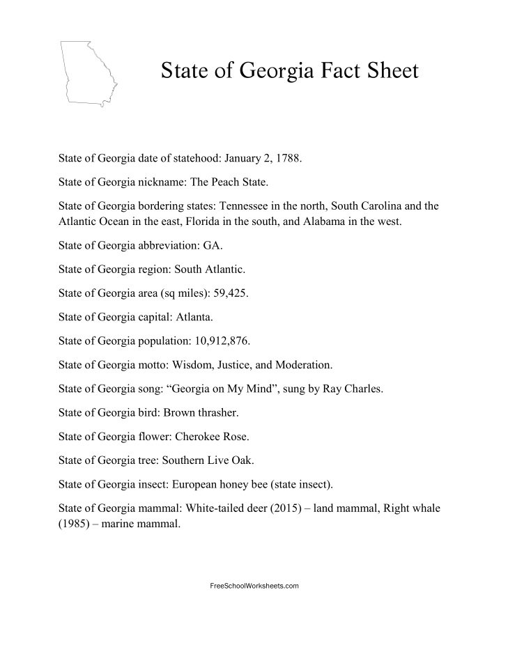 Free Printable State of Georgia Fact Sheet