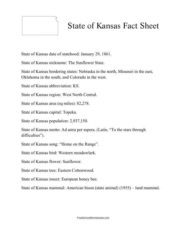 Free Printable State of Kansas Fact Sheet