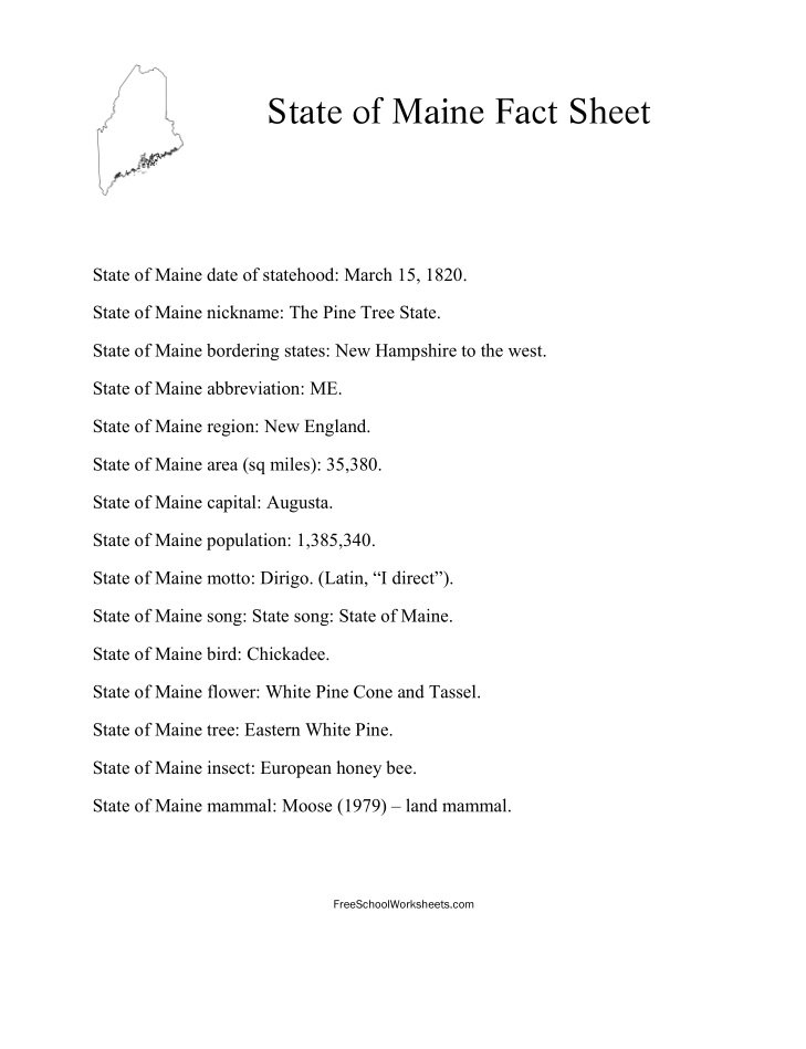 Free Printable State of Maine Fact Sheet