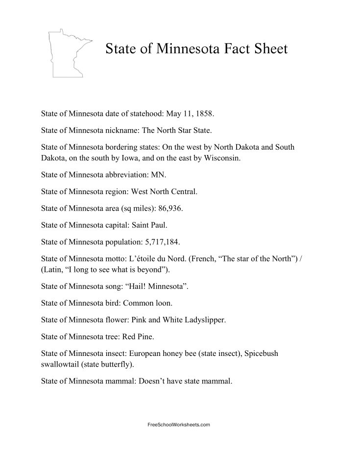 Free Printable State of Minnesota Fact Sheet