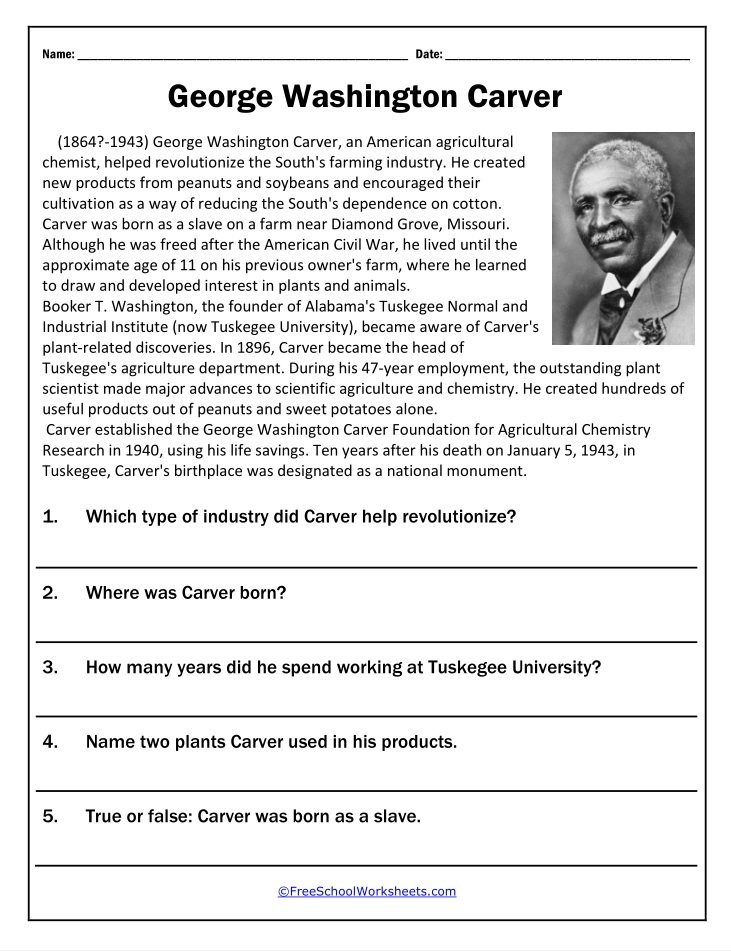 George Washington Carver Free School Worksheet