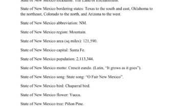 free printable state of new mexico fact sheet